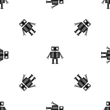Robot with big eyes pattern seamless black Stock Illustration