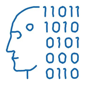 Robot binary code doodle icon hand drawn illustration Stock Illustration