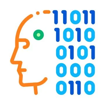 Robot binary code icon vector outline illustration Stock Illustration