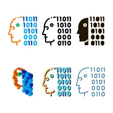 Robot binary code icon vector multipack outline 스톡 일러스트