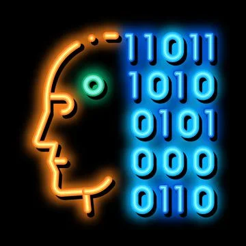 Robot binary code neon glow icon illustration Stock Illustration