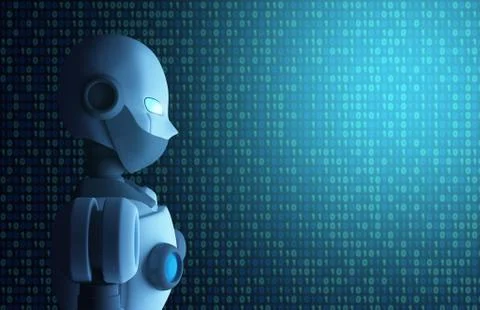 Robot with binary data code, artificial intelligence in futuristic technology Stockillustratie