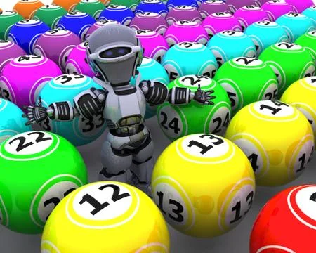 Robot with bingo balls Stock Illustration