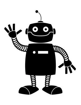 Robot, black and white vector cartoon illustration Stock Illustration