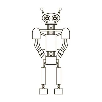Robot black outline on white background flat style Stock Illustration