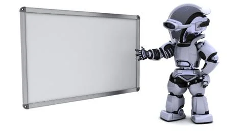 Robot with blank white board Stock Illustration