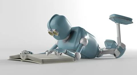 Robot with book,3d render. Stock-Fotos