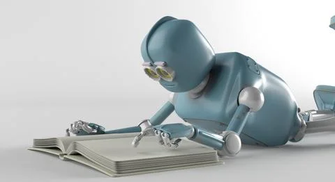 Robot with book,3d render. Stock Photos