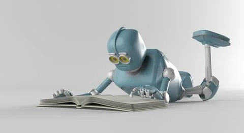 Robot with book,3d render. Foto stock