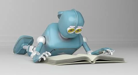 Robot with book,3d render. Stock Photos
