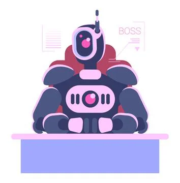 Robot boss controlling business processes semi flat vector illustration Stock Illustration