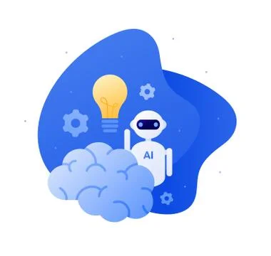 Robot bot, brain, lightbulb idea and gear engineering symbol Stock Illustration