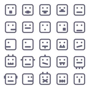 Robot bot face emotion character set. Isolated on white background. 25 Stock-Illustration