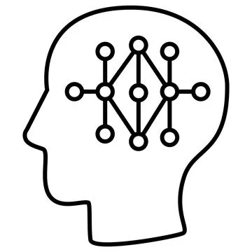 Robot brain artificial intelligent neuron network. Simple line icon drawing Stock Illustration