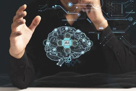 Robot brain digital data ai global network technology hologram with light a.. 스톡 일러스트