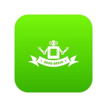 Robot brain icon green vector Stock Illustration