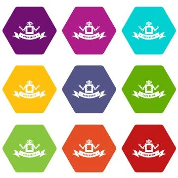 Robot brain icons set 9 vector Stock Illustration