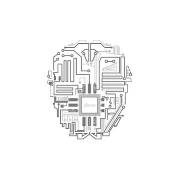Robot brain shown as digital circuit scheme Illustrazione stock