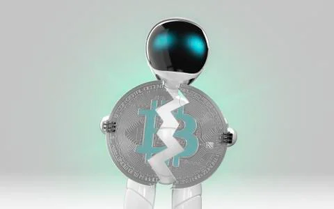 Robot breaking bitcoin close loss in value aqua Illustration