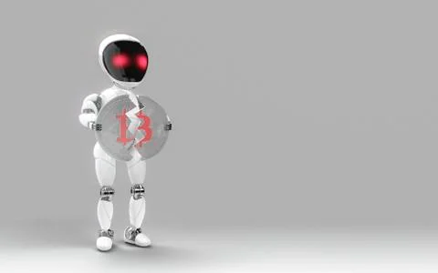 Robot breaking bitcoin loss in value red Illustrazione stock