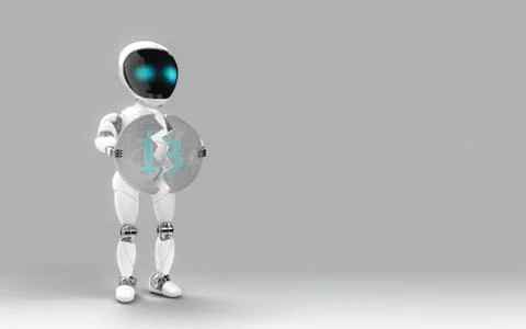 Robot breaking bitcoin loss in value blue 스톡 일러스트