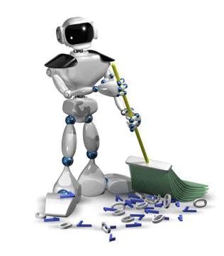 Robot with a broom Stock Illustration