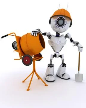 Robot builder with cement mixer Stock-Illustration