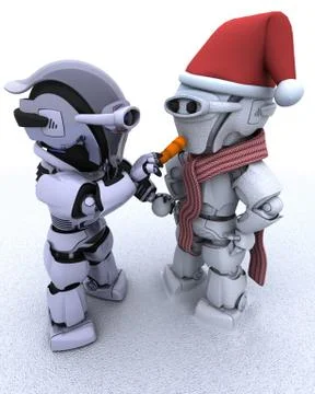 Robot building a snowman Stock Illustration