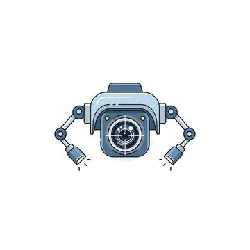 Robot camera with arms and lights for surveillance with artificial intelligen Stock Illustration
