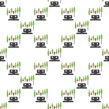 Robot with Candlestick Chart vector Crypto Trading Algorithms seamless patter Stock Illustration