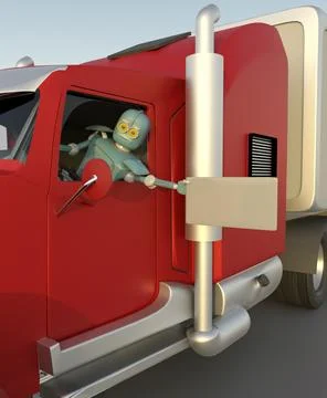 Robot in car 3d render. Stock Photos