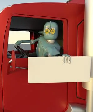 Robot in car 3d render. Stock-Fotos