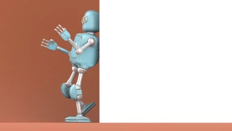 Robot Cartoon funny 3D video render - walk and point the finger, isolate on.. Stock Footage 234634206