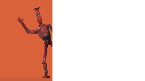 Robot Cartoon funny 3D video render - wave your hand to greet, Stock Footage 240224790