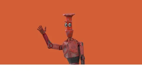 Robot Cartoon funny 3D video render - wave your hand to greet, isolate on o.. Stock Footage 240313327