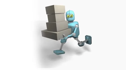 Robot Cartoon funny 3D video render - walk cycle. isolate on white Stock Footage 243647991