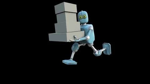 Robot Cartoon funny 3D video render - walk cycle. isolate on white Stock Footage 243648022