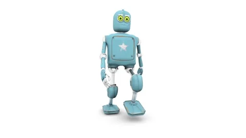 Robot Cartoon funny 3D video render - walk cycle. isolate on white Stock Footage 243648039