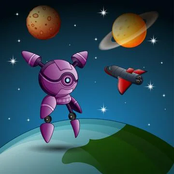 Robot cartoon together in the space Stock Illustration