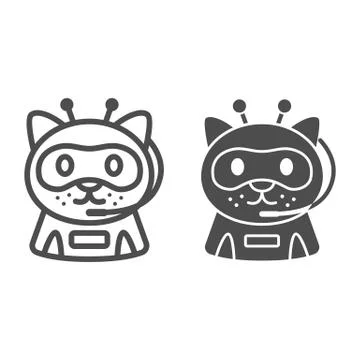 Robot Cat line and solid icon, Robotization concept, Chat bot robot sign on Illustrazione stock