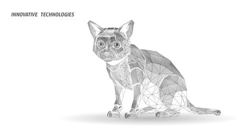 Robot cat low poly illustration. Polygonal feline artificial intelligence animal 스톡 일러스트