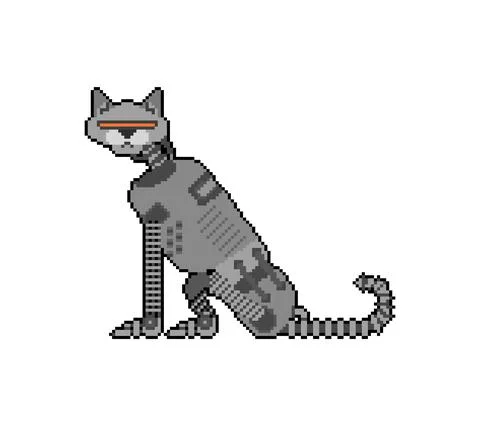 Robot cat pixel art. 8 bit Cyborg cat. pixelated Robotic iron pet. Vector ill Illustrazione stock