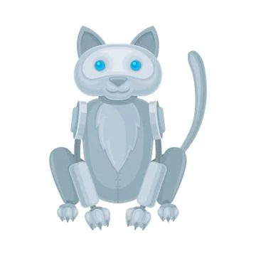 Robot cat is sitting. Vector illustration on a white background. Stock Illustration