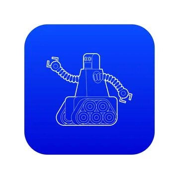 Robot with caterpillar track icon blue Illustrazione stock