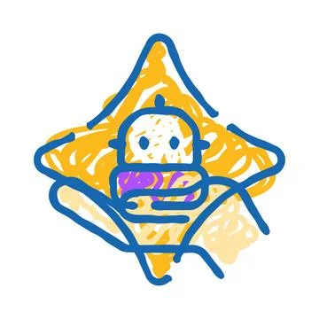 Robot character doodle with bright star shape Stock Illustration