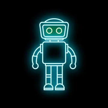 Robot character glowing with blue neon line art イラスト素材