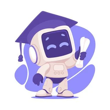 Robot Character in Graduation Hat as Smart Android Assistant Machine Vector Stock Illustration