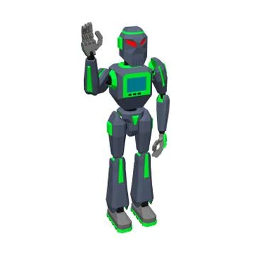 Robot character greeting. Isolated on white background. 3d Vector illustratio Иллюстрация