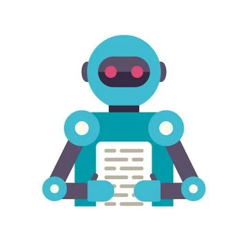 Robot character holding document representing artificial intelligence Stock Illustration