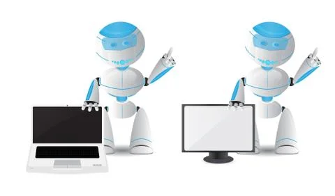 Robot character with laptop and TV Illustrazione stock
